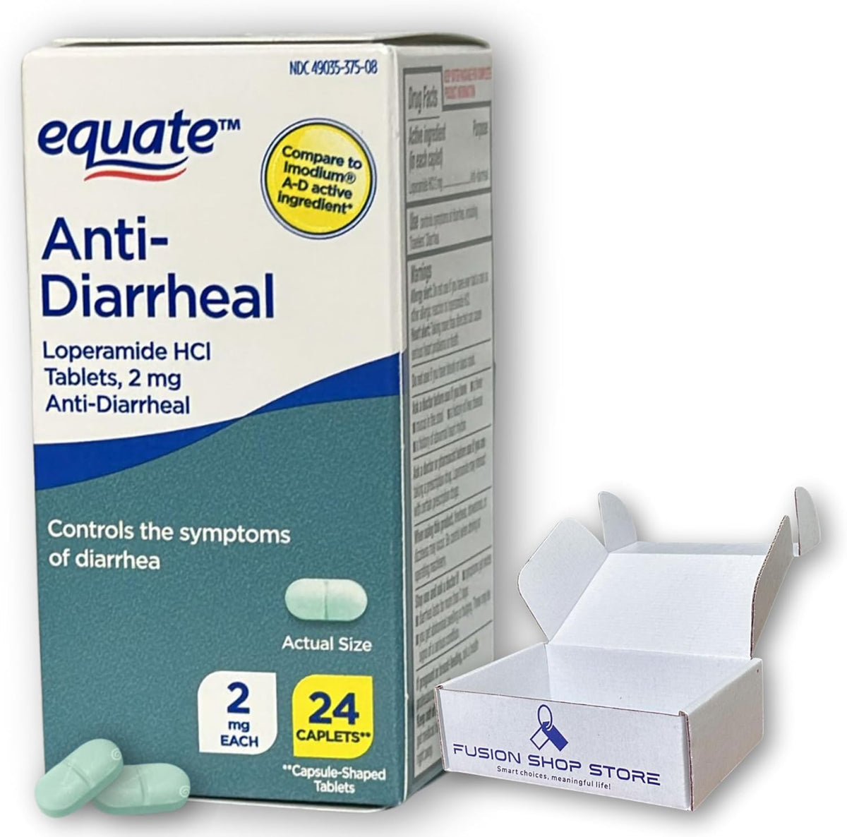 Fusion Shop Store Loperamide Hydrochloride 2 Milligrams front packaging for diarrhea relief