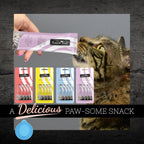 Fussie Cat treat tube being squeezed onto a cat food bowl