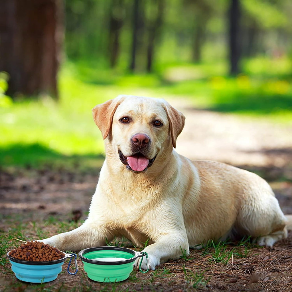 SLSON premium plastic pet bowls being rinsed clean after outdoor use