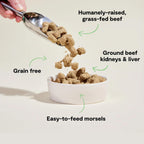Open Farm grass fed beef dog food topper bag back labels