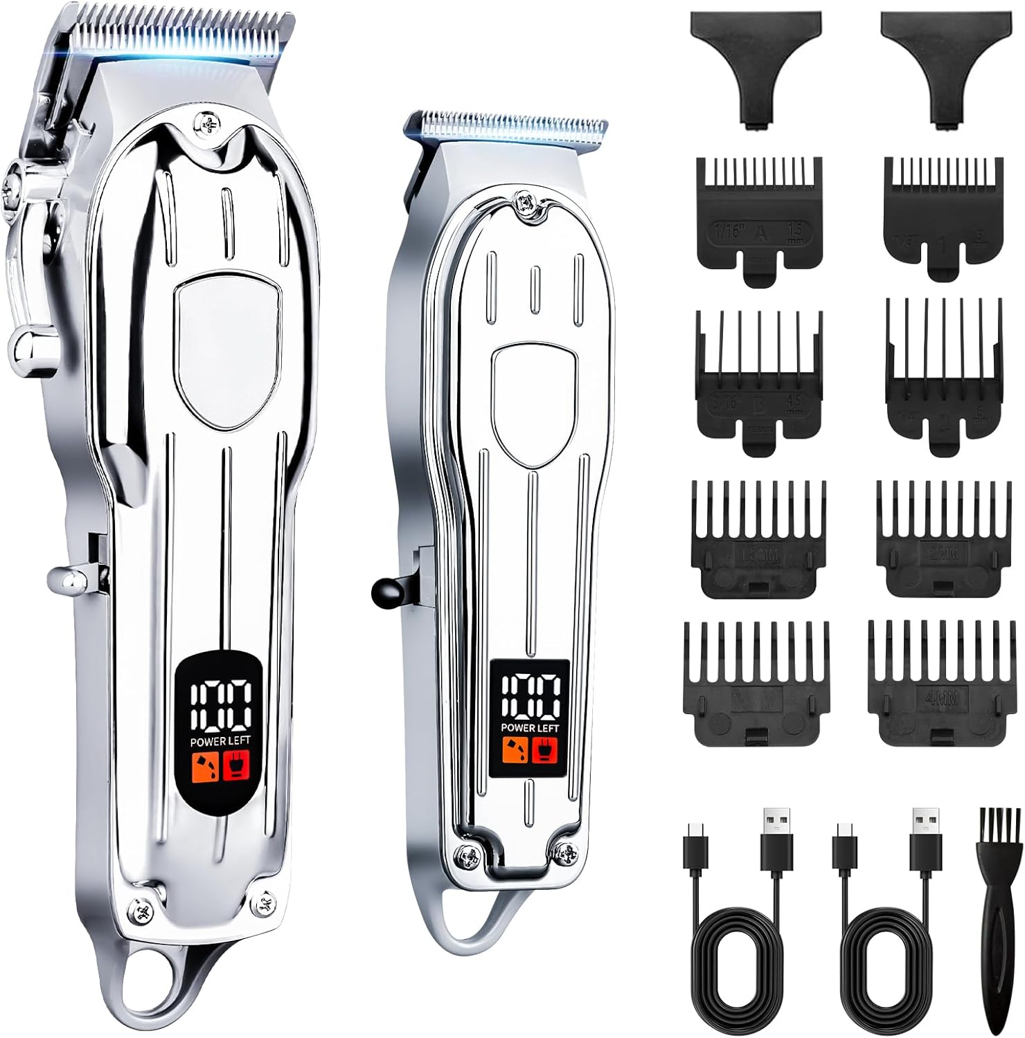 Soieho professional hair clippers front view displaying sleek silver finish and digital LCD screen