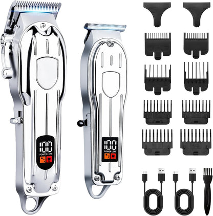Soieho professional hair clippers front view displaying sleek silver finish and digital LCD screen