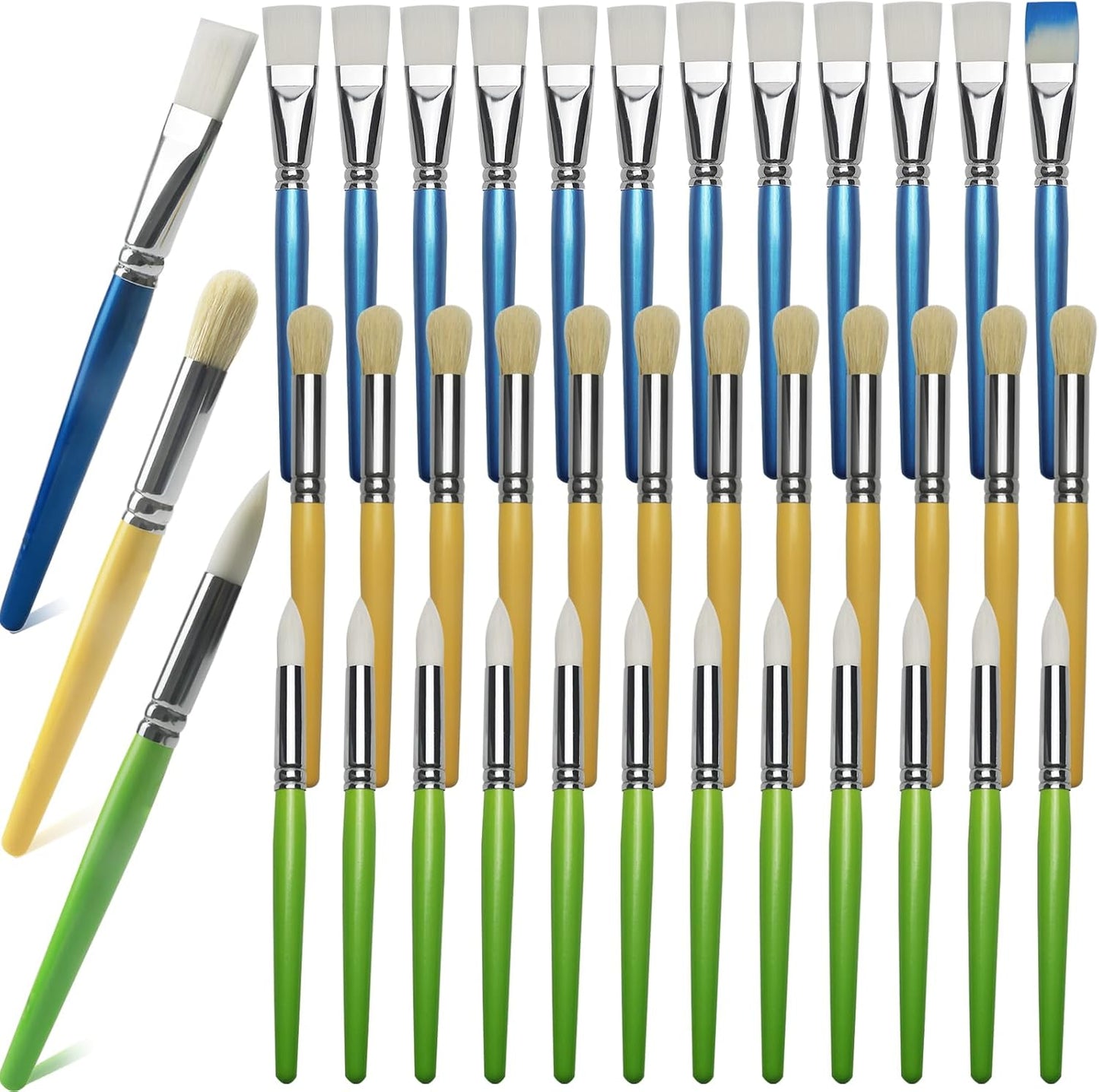 GACDR bulk paint brushes for kids 36 pieces assortment pack laid out on a table