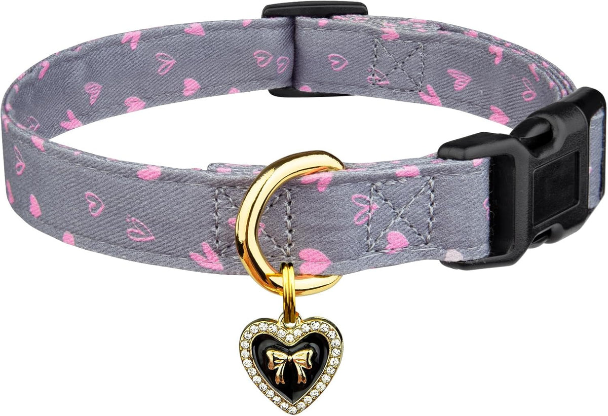 Cotton Handmade Dog Collar Cute and Distinctive Patterns White and Pink Love Heart with Pendant for Girl Boy Dogs Collars S - Image 9