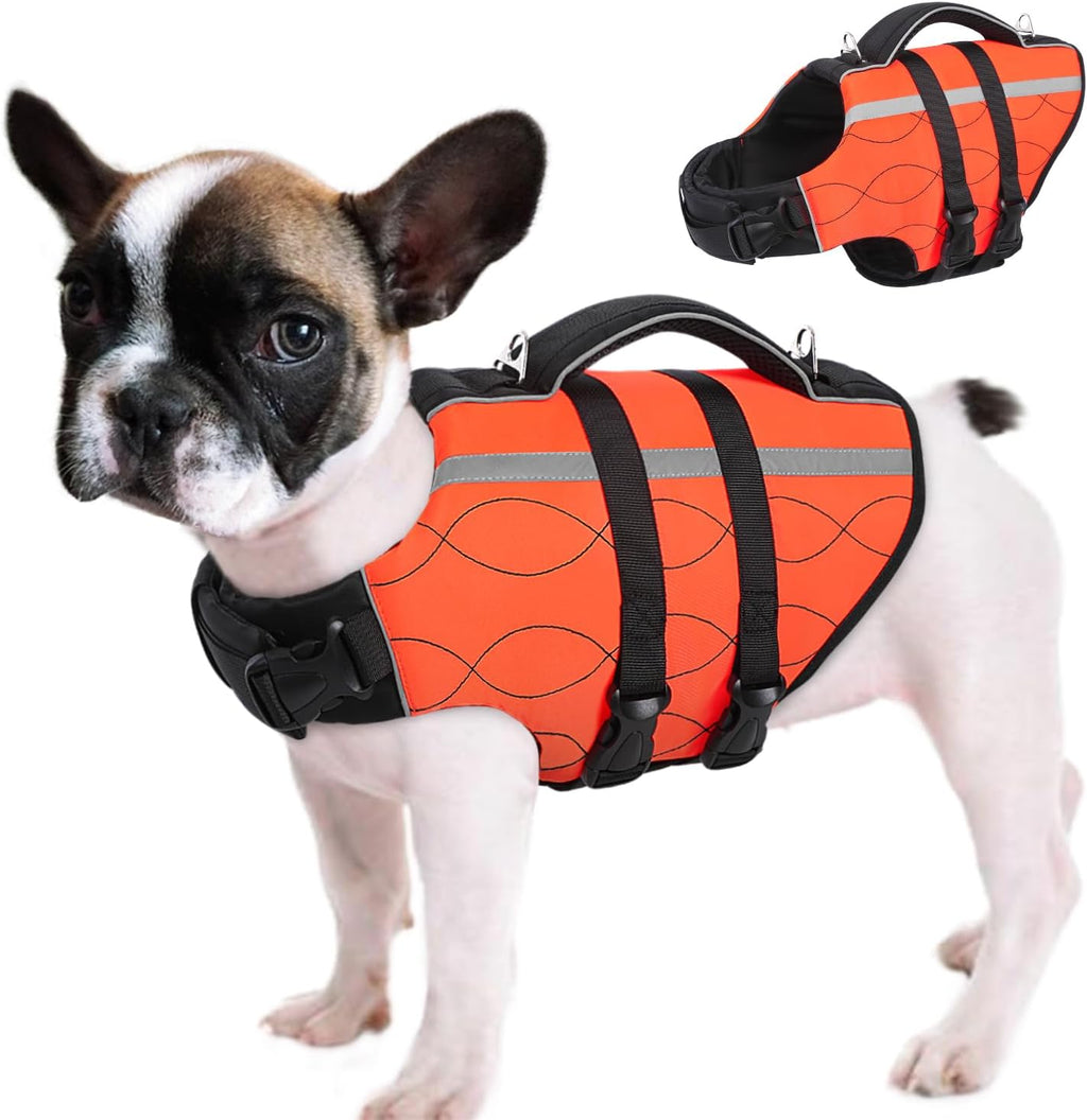 Queenmore Dog Life Jacket for Medium Dogs,Dog Life Vest for Swimming, Reflective Summer Pet Swimming Vest, Adjustable Pet Lifesaver with Rescue Handle for Small Medium Large Dogs(Orange,M) - Image 9