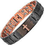 MagEnergy Copper Cross Bracelet for Men in black front view magnetic therapy jewelry