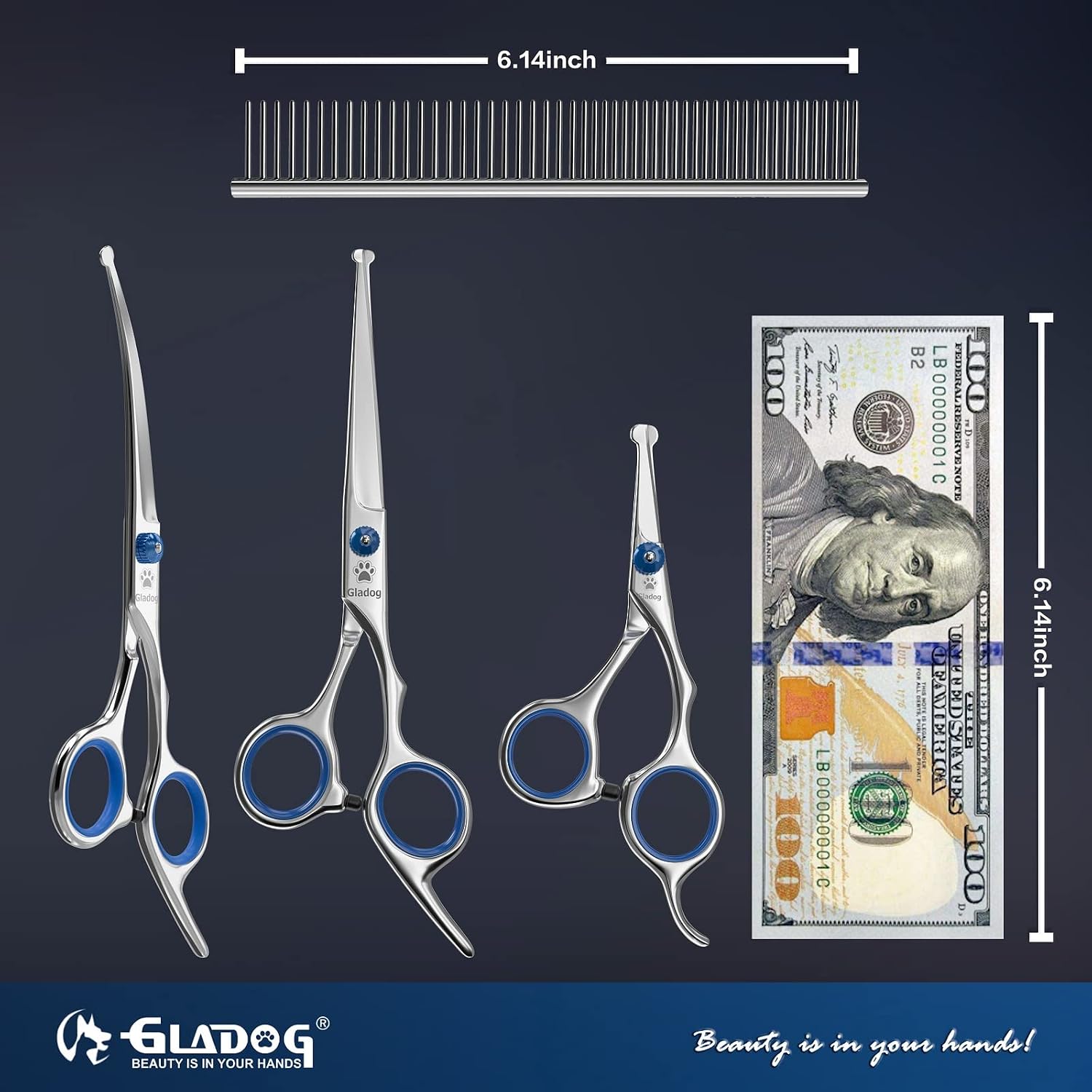 GLADOG professional straight pet grooming scissor for flat coat trimming and body maintenance