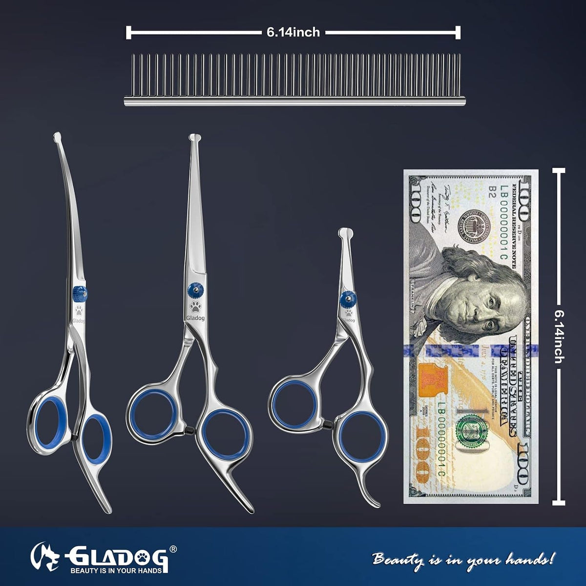 GLADOG professional straight pet grooming scissor for flat coat trimming and body maintenance