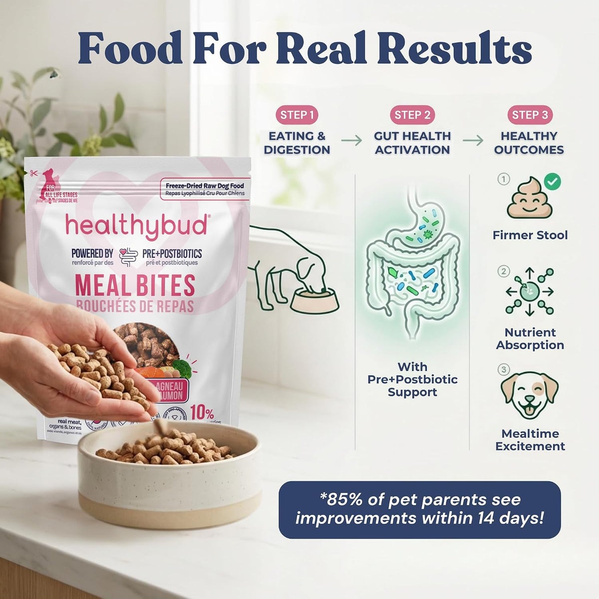 Healthybud freeze dried dog food nutritional benefits label