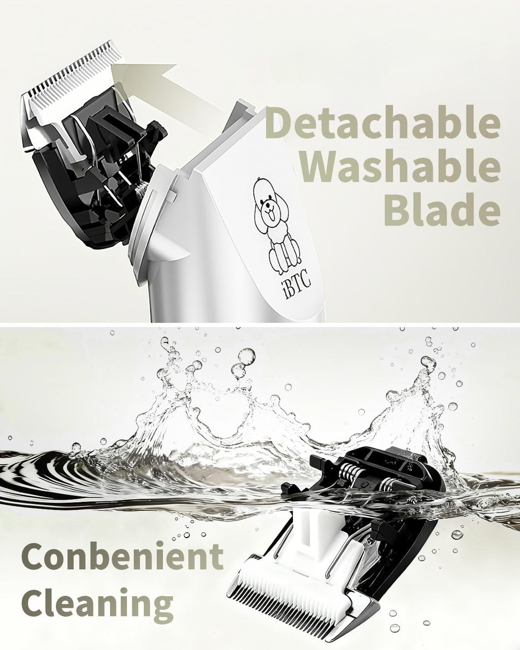 Removable ceramic blade head details on Cakapet professional pet clippers