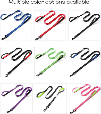 Jewoster heavy duty dog leash attached to a harness showcasing the three millimeter thickness.