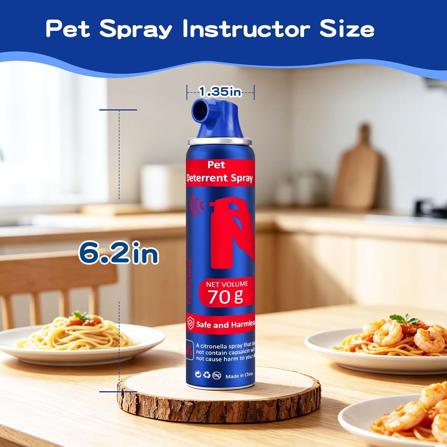 Safety warning label on Ansjdh dog trainer spray bottle