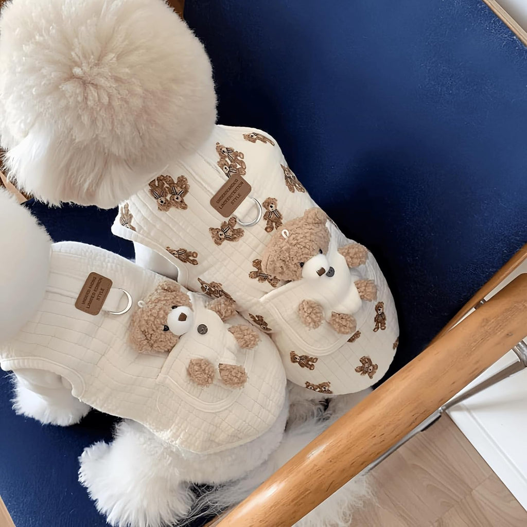 Cute white cartoon bear pet pullover for kittens