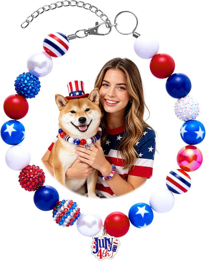 4th of July Dog Beaded Necklace with Interchangeable Charms, Patriotic Red White Blue Pet Necklace, Adjustable Dog Jewelry for Small Medium Large Dogs (Red, XL) - Image 15
