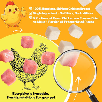 All natural freeze dried pet training treats highlighting the yellow lid packaging.