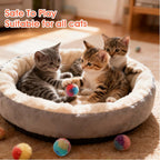 Vibrant multicolor fuzzy balls for cats to promote instinctual chasing and batting activities.