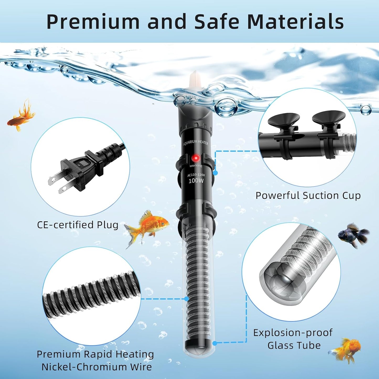 Submersible aquarium heater with digital thermometer