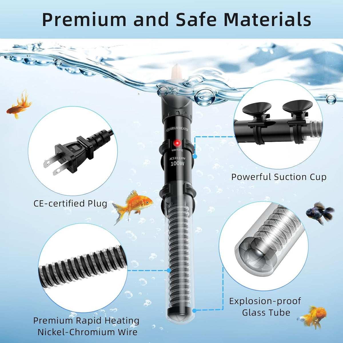 Submersible aquarium heater with digital thermometer