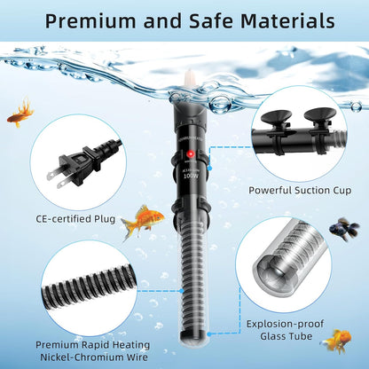 Submersible aquarium heater with digital thermometer