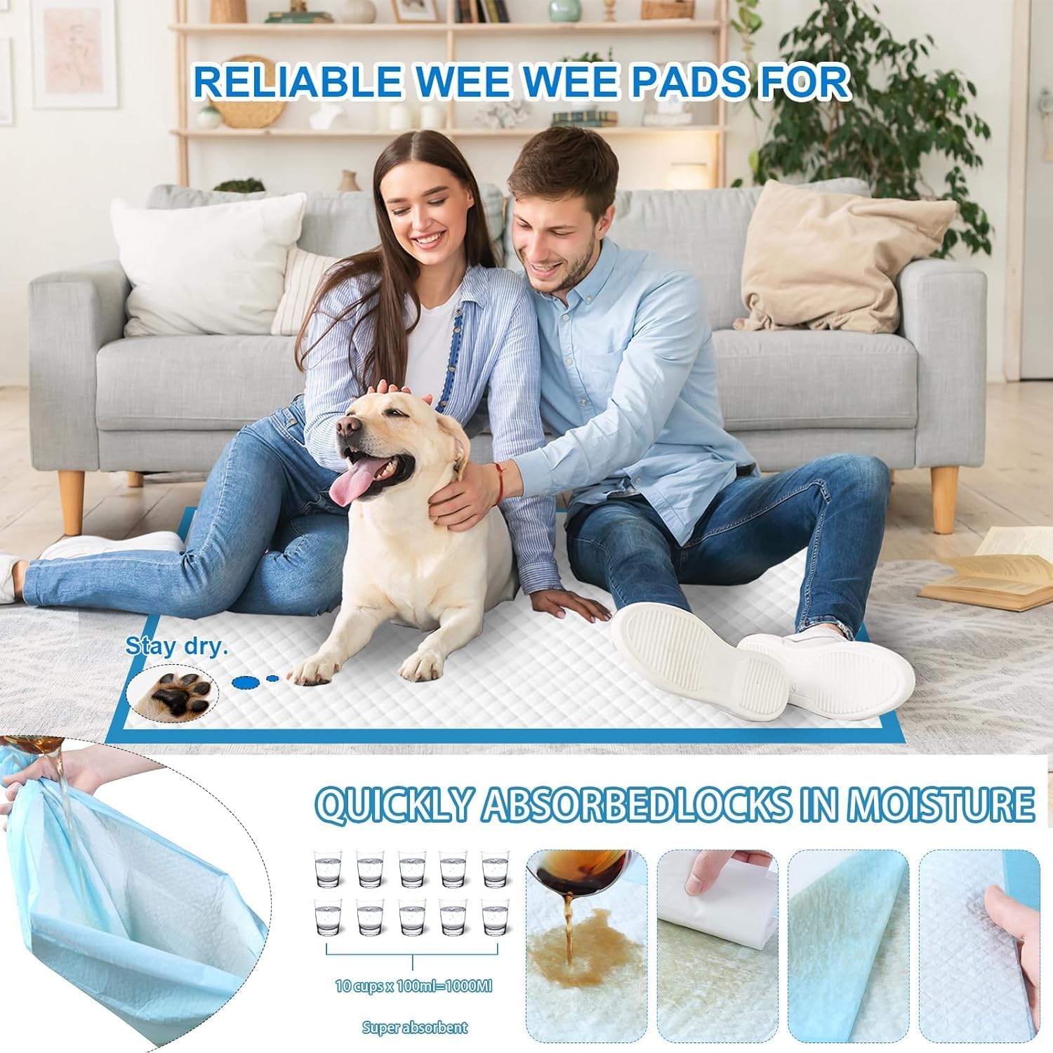 UYDJKLS extra large dog training sheets displaying the waterproof polyethylene plastic backing.