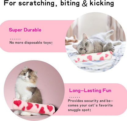 Three pack assortment of colorful heart shaped kitten kicking pillows