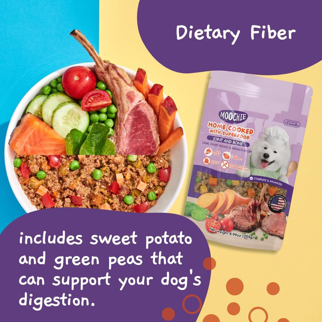 Moochie lamb spinach and sweet potato dog food serving suggestion