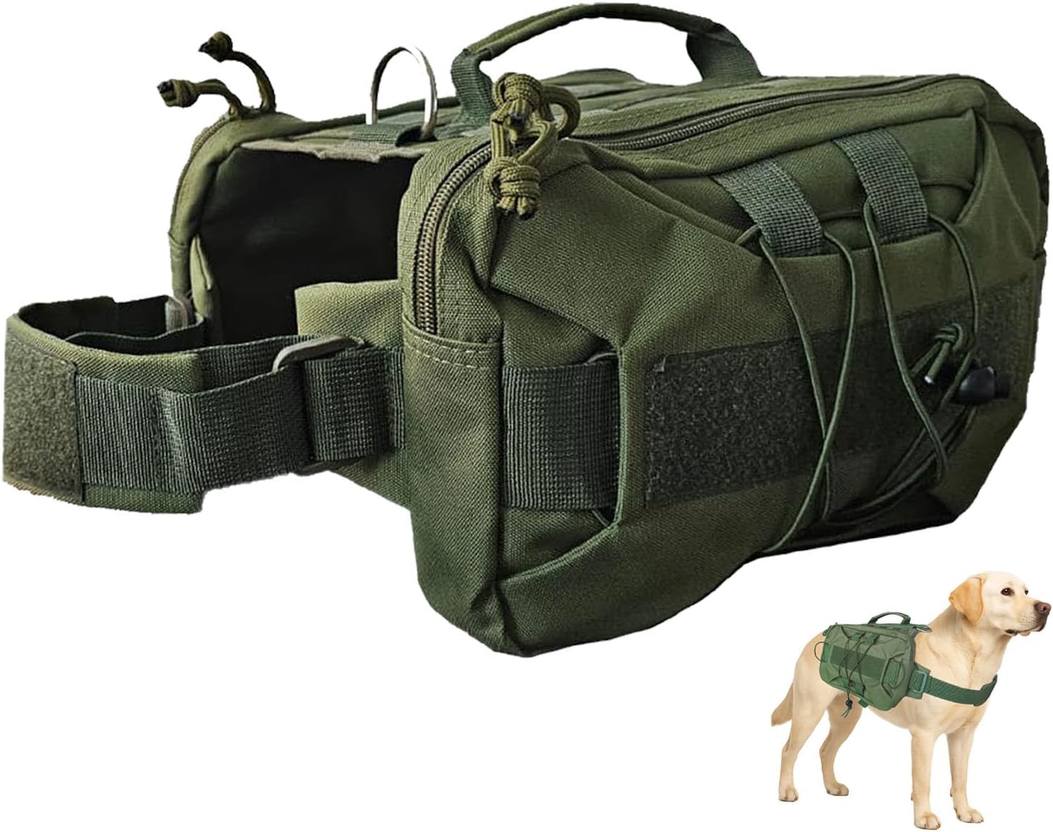 Zeus Urban tactical dog backpack harness front view in army green color