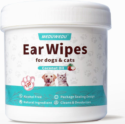 MEDUWEDU Ear Cleaner Finger Wipes 60 Counts, Dog Ear Cleaner, Grooming Kit Care for Dogs and Cats, Soft & Easy Otic Cleaning Pads, Remove Wax, Dirt & Stop Smelly, Itchy, Non-Irritating, Coconut Scent - Image 9