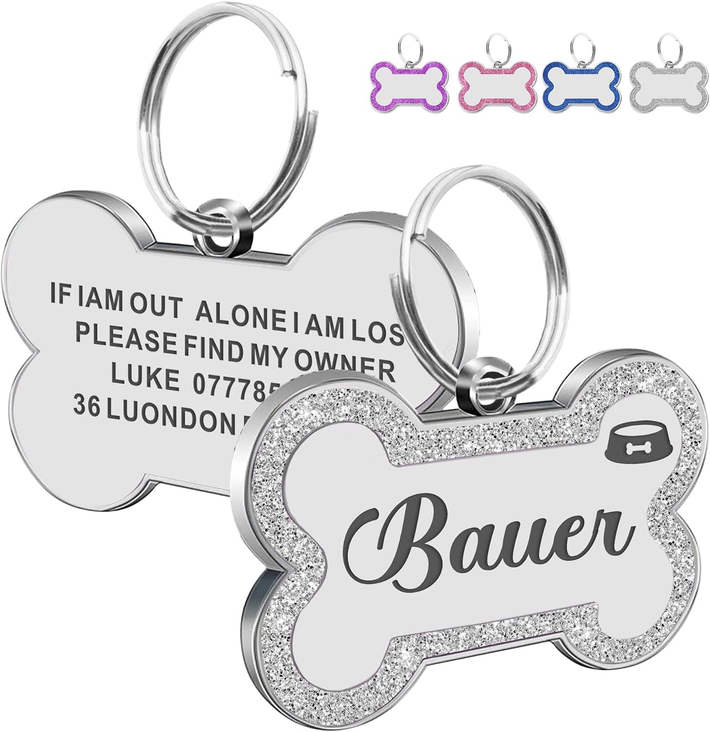 Dog Tags Personalized for Pets Dog Name Tags Personalized Dog Tag Engraved with Any Name & Text Custom Dog ID Tags Glitter Bone ID Tag for Puppy Cat (Pink S, Bone) - Image 12
