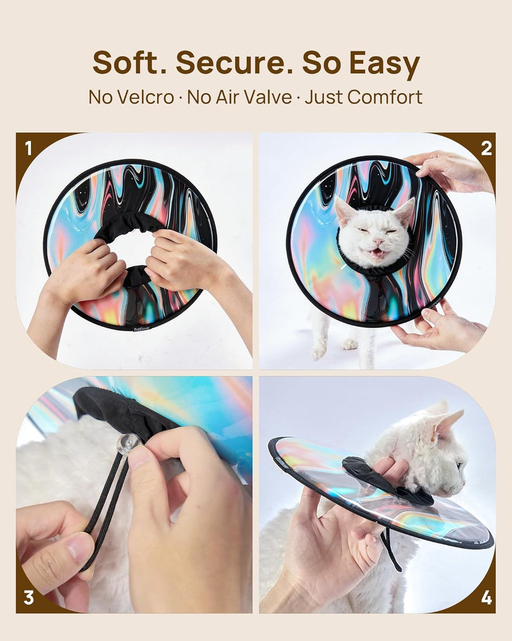 Lightweight soft cat cone with clear TPU waterproof coating details.