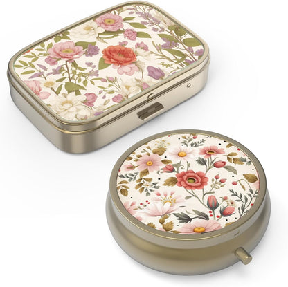 Dynippy retro floral pill organizer box front view showing vintage red flower design