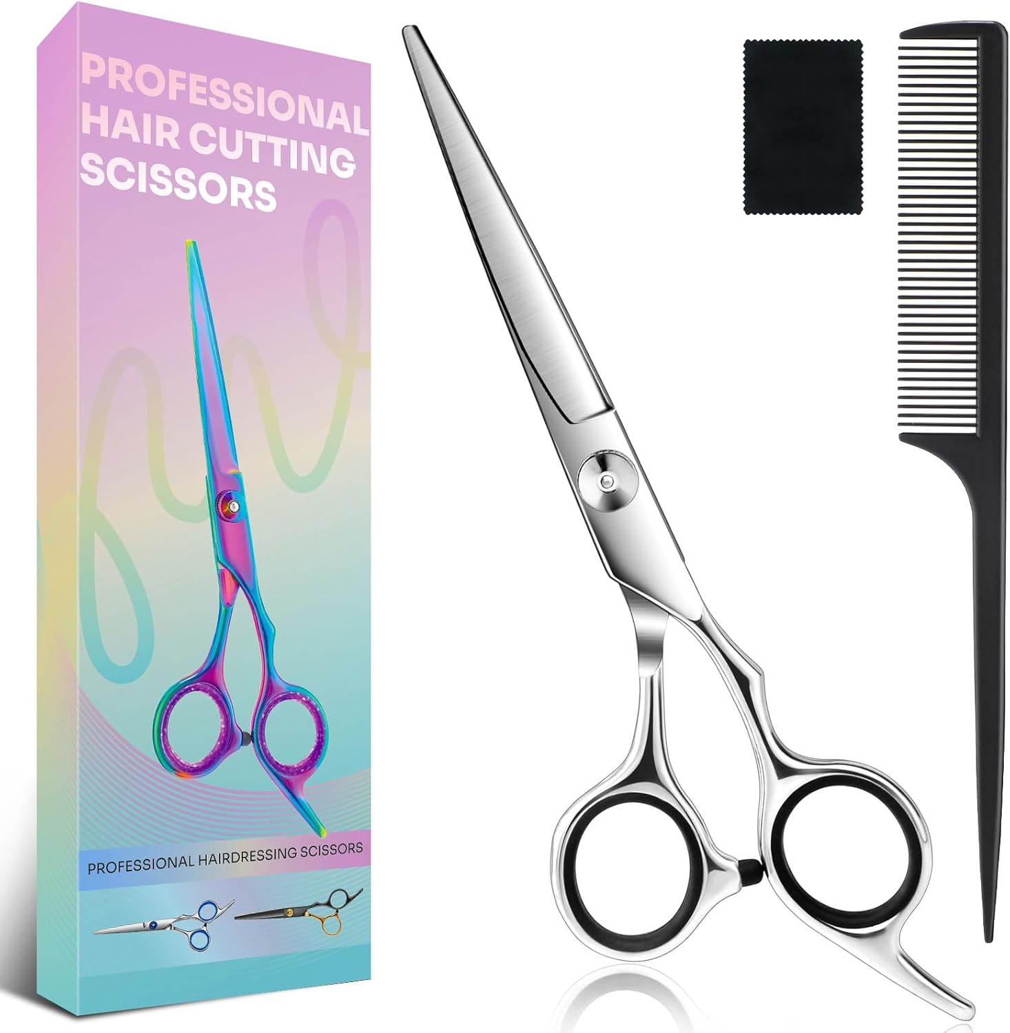 AULikY professional hair cutting scissors front view highlighting sharp stainless steel blades.
