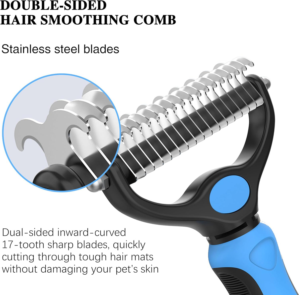 Jigfew long and short tooth depilatory comb for pet hair detangling