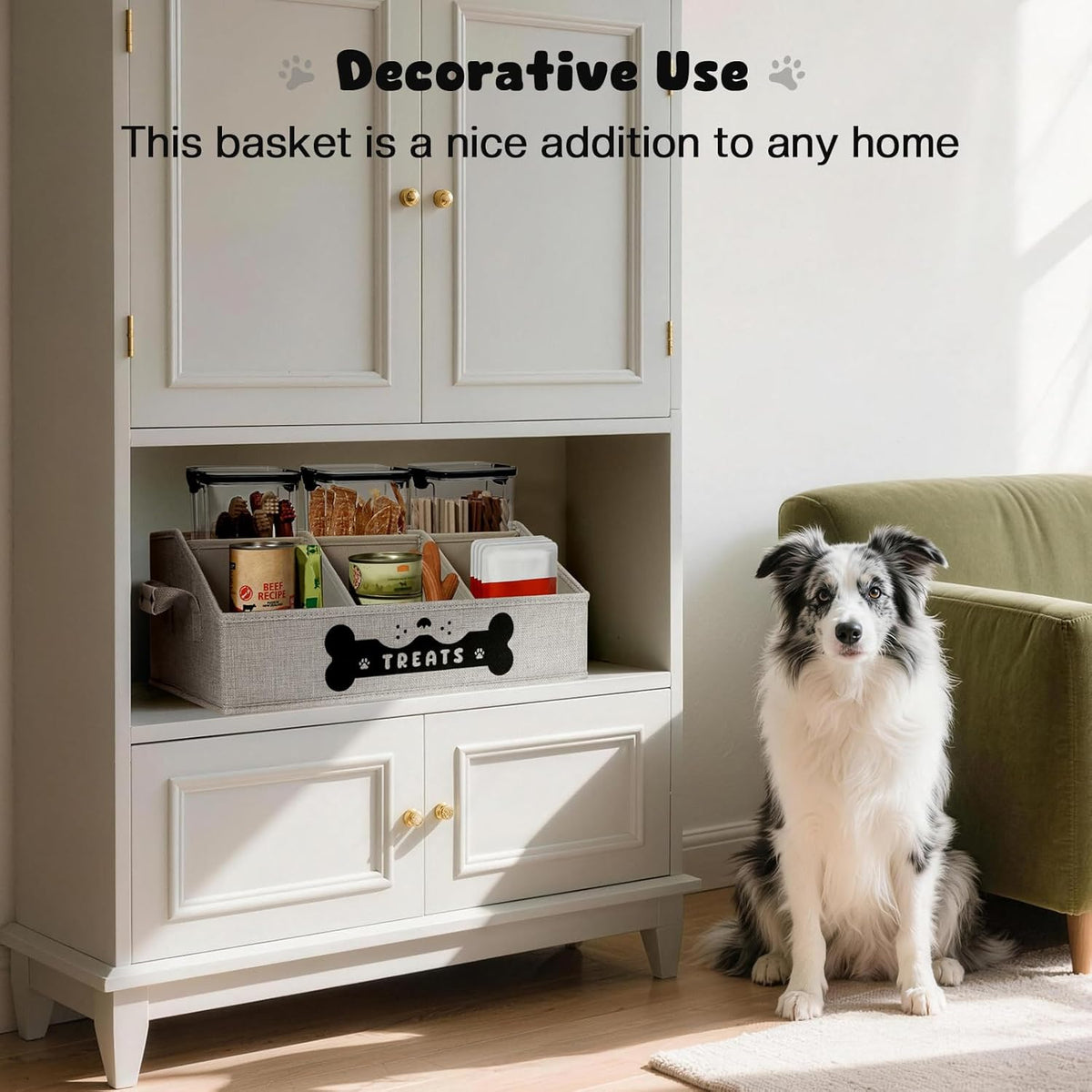 Collapsible gray pet treat holder with PU leather handles