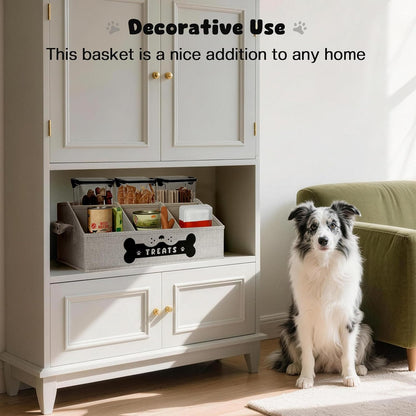 Collapsible gray pet treat holder with PU leather handles