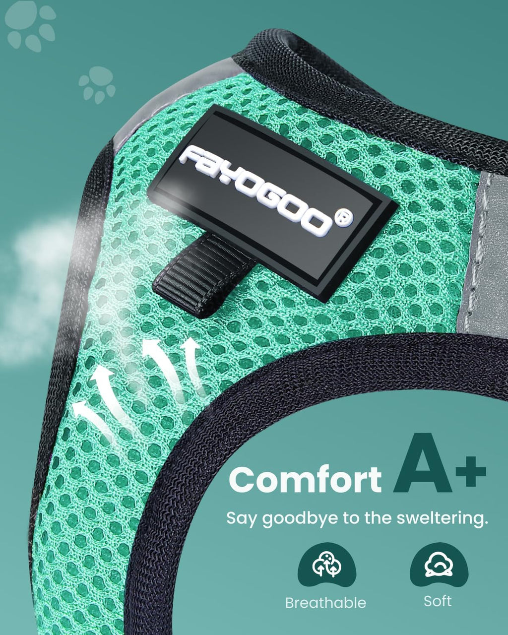 FAYOGOO breathable air mesh step in cat vest harness close up detail