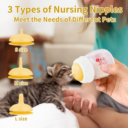 Three sizes of yellow food grade silicone nipples included in the Xuanda pet kit.