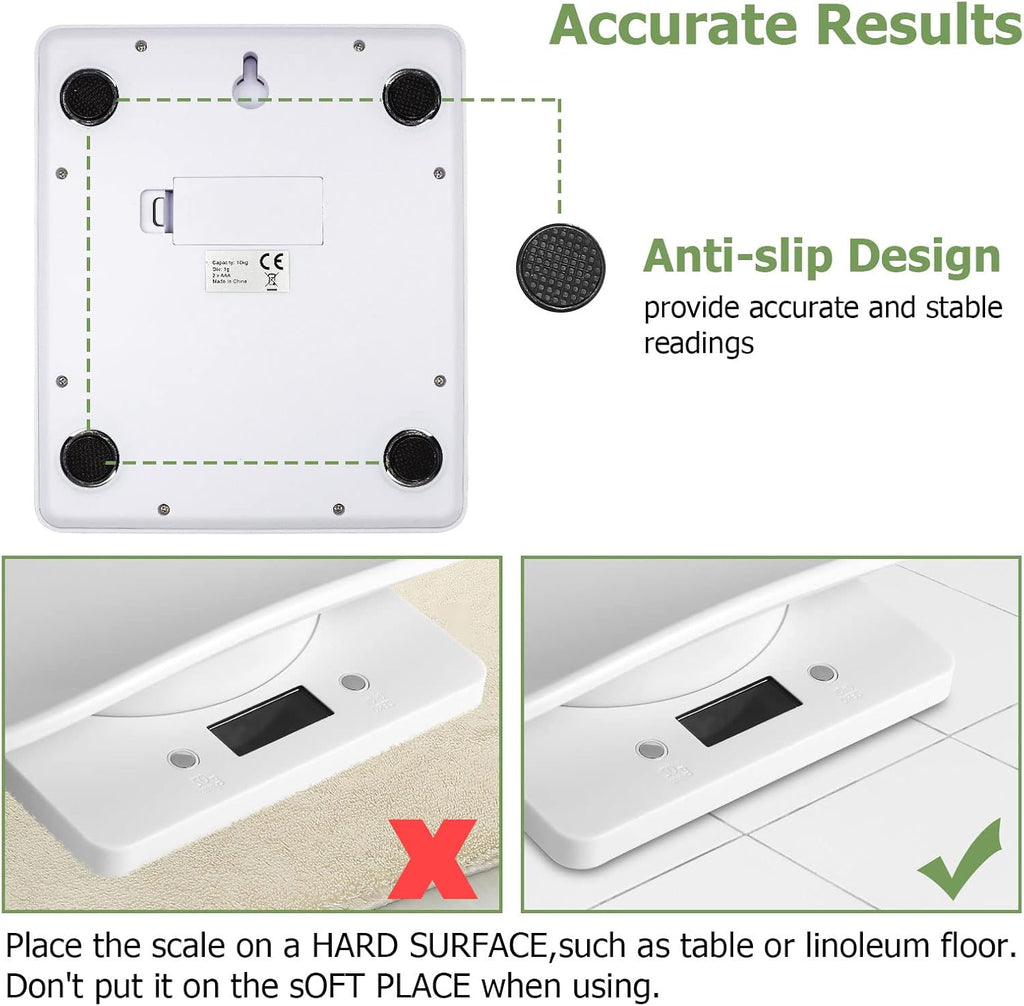 Qulable newborn puppy scale close up of the high definition LCD display panel and touch buttons