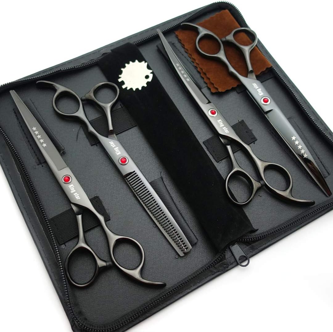 Kingstar 7-inch pet thinning scissors showing detailed teeth profile and star logo