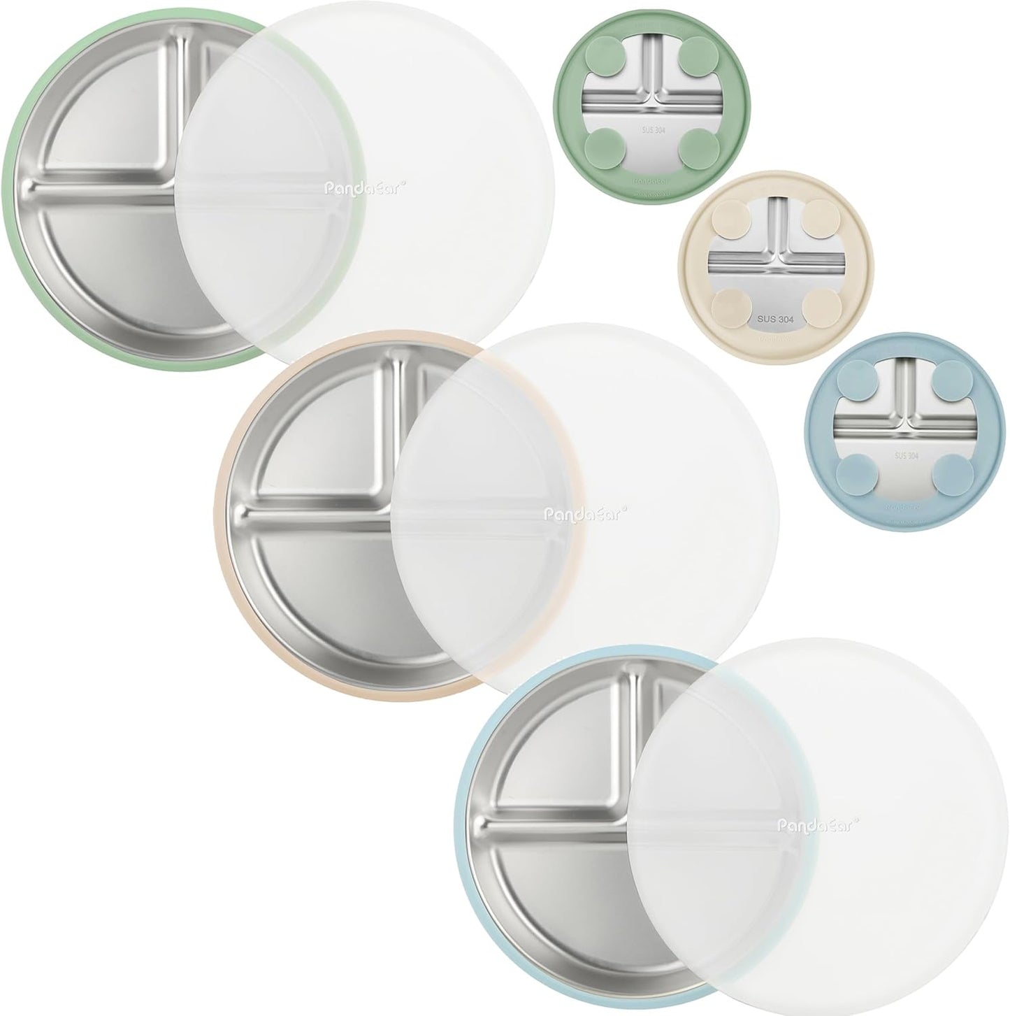 PandaEar stainless steel baby suction plates front view