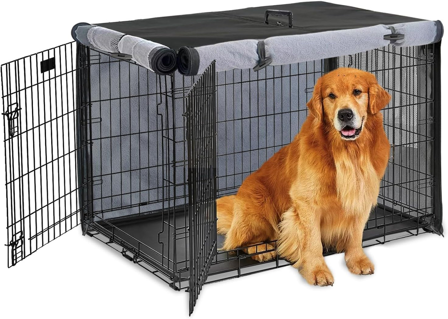 TiantianBao heavy duty dog crate cover front view on wire cage