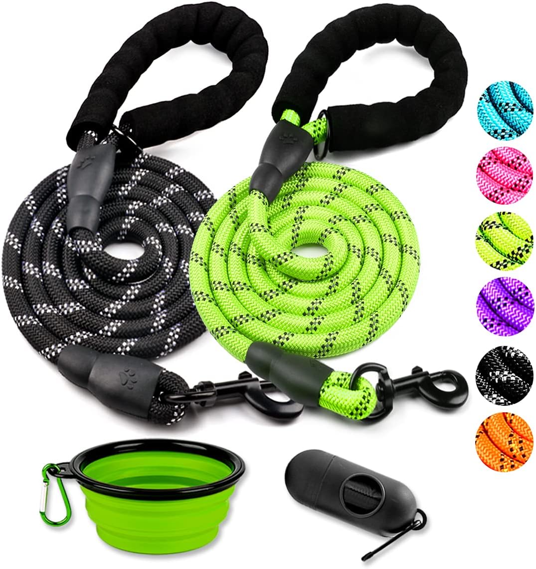 COOYOO 2 Pack Dog Leash 5 FT Heavy Duty - Comfortable Padded Handle - Reflective Dog Leash for Medium Large Dogs with Collapsible Pet Bowl - Image 14