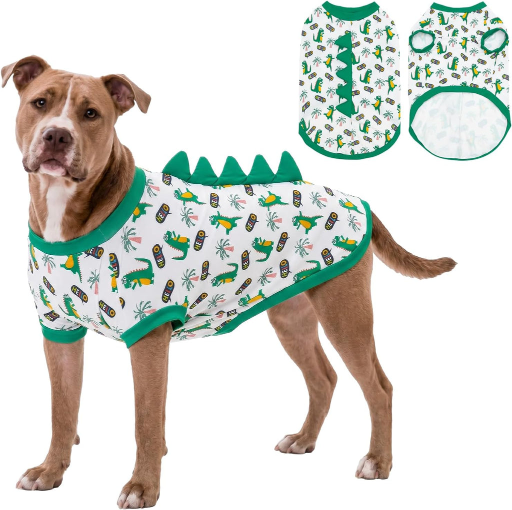 Flexible and stretchy pet apparel designed for large male dogs.