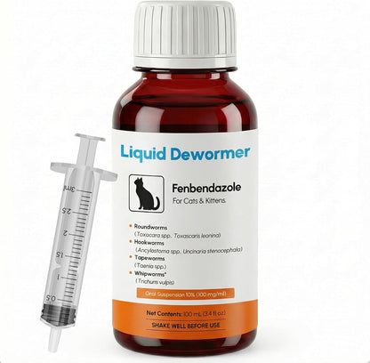 Morvequa liquid fenbendazole cat dewormer front view for kitten worm treatment