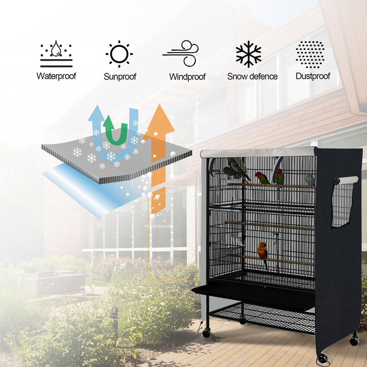 Diagram showing the 38 by 23 by 51 inch dimensions of the Deckaly pet crate cover.