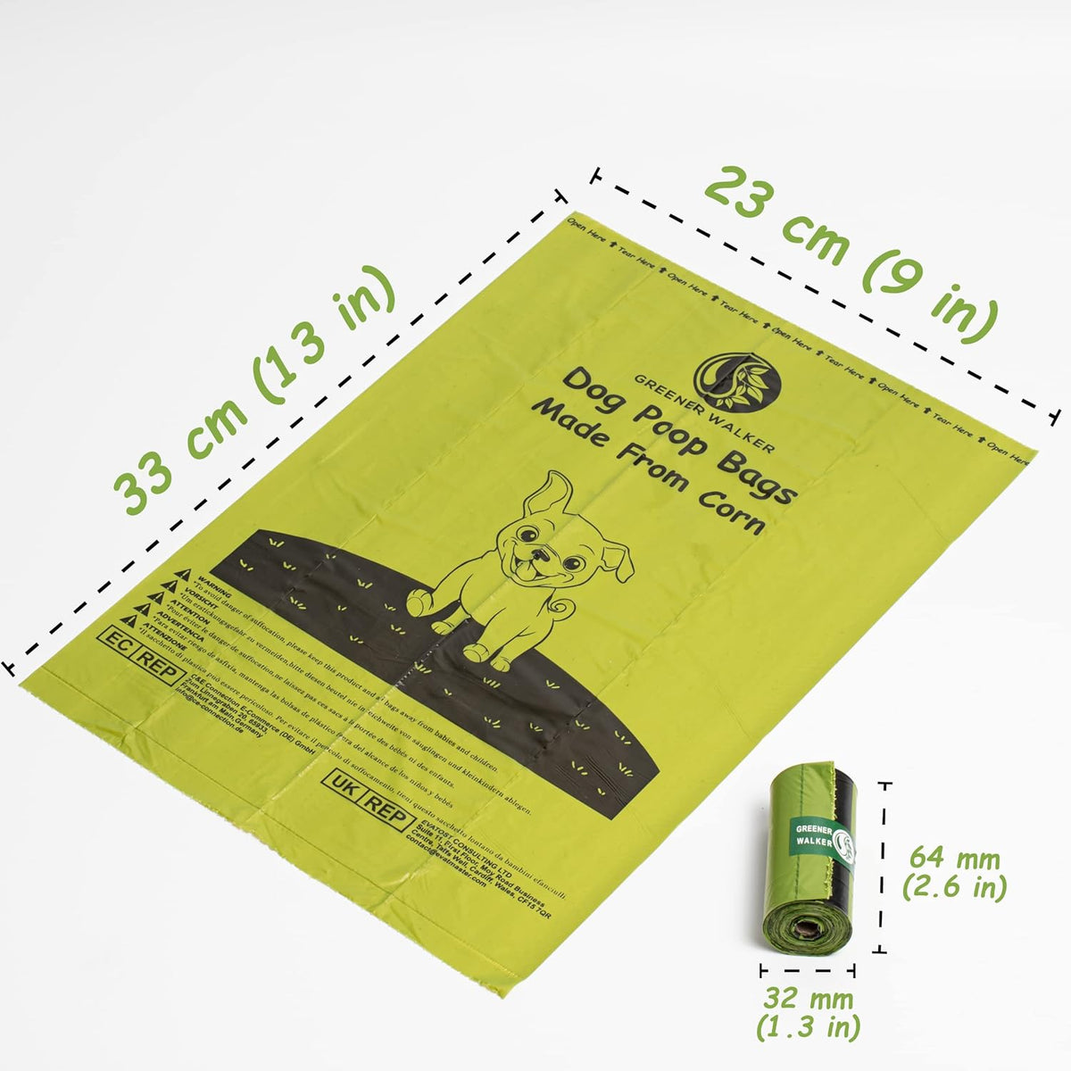 Greener Walker green dog poop bags thirty six rolls package view