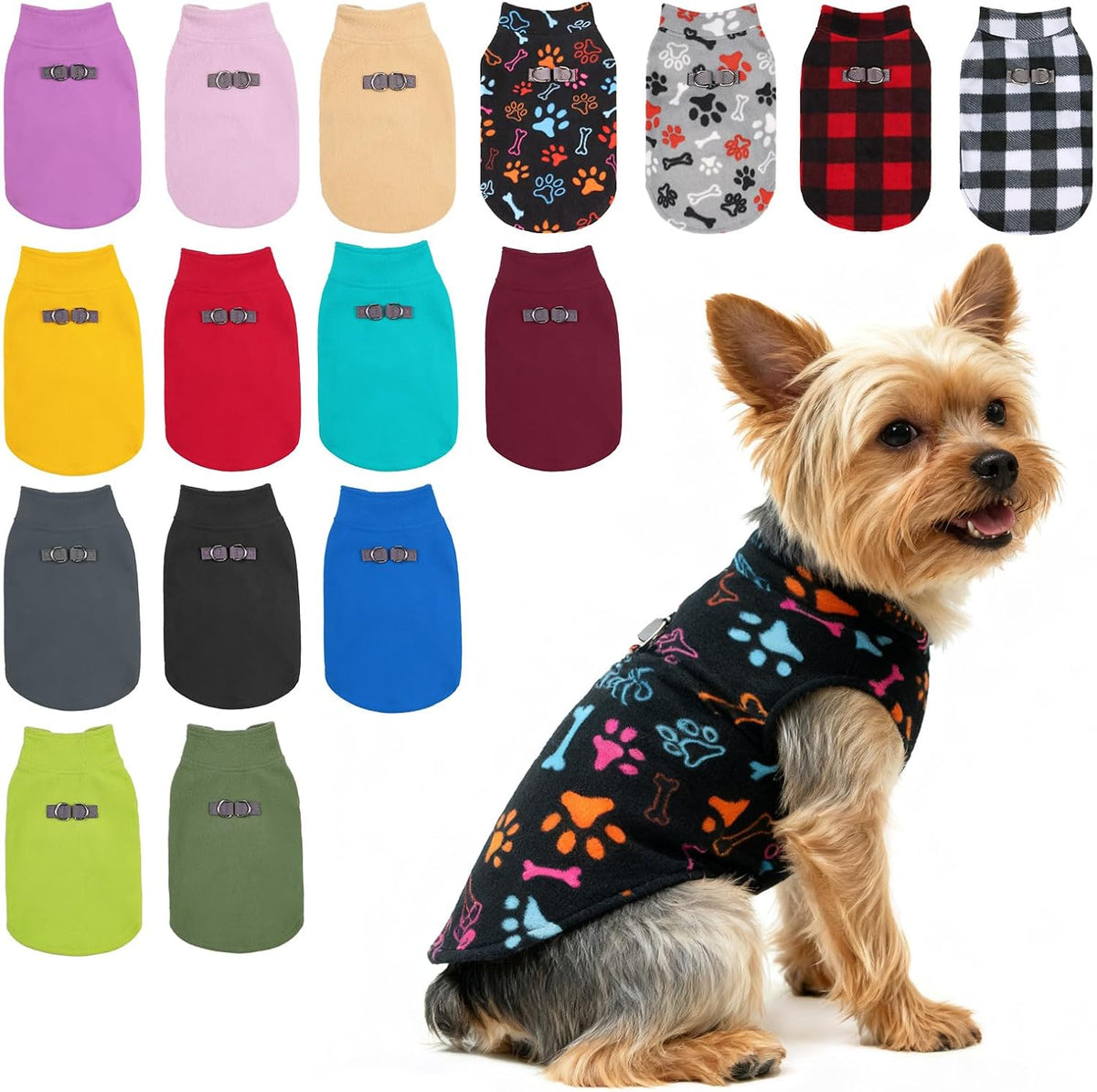 BEAUTYZOO Small Dog Sweater Fleece Vest Winter Jacket, D-Ring Leash Attachment for XS S Puppy Medium Sized Breeds Dogs, Cold Weather Dog Clothes Windproof Keep Warm, Black Bones Paw L - Image 12