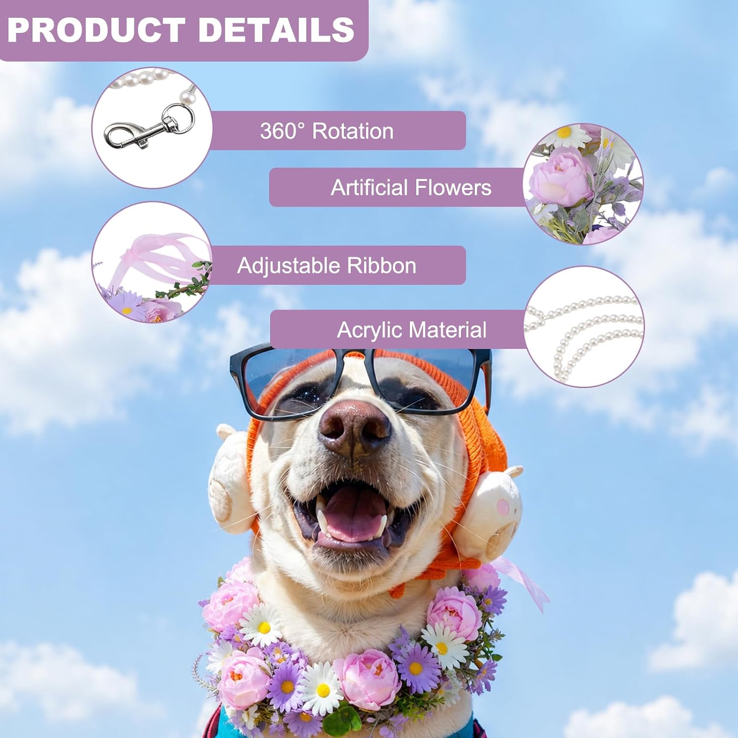 Slcinwzdt pet wedding attire wreath bow set laid out flat to display the collar headband and leash.