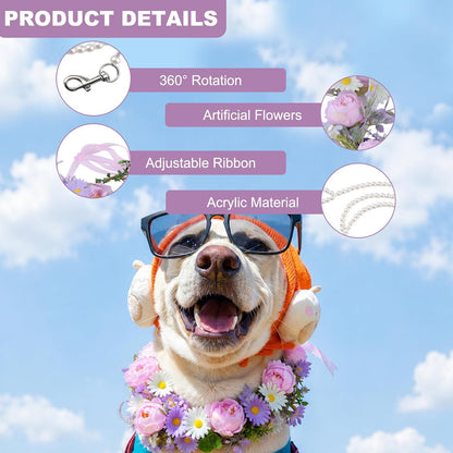 Slcinwzdt pet wedding attire wreath bow set laid out flat to display the collar headband and leash.