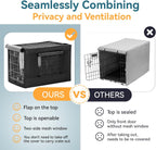 Petsfit premium dog crate cover showing hexagonal mesh ventilation window